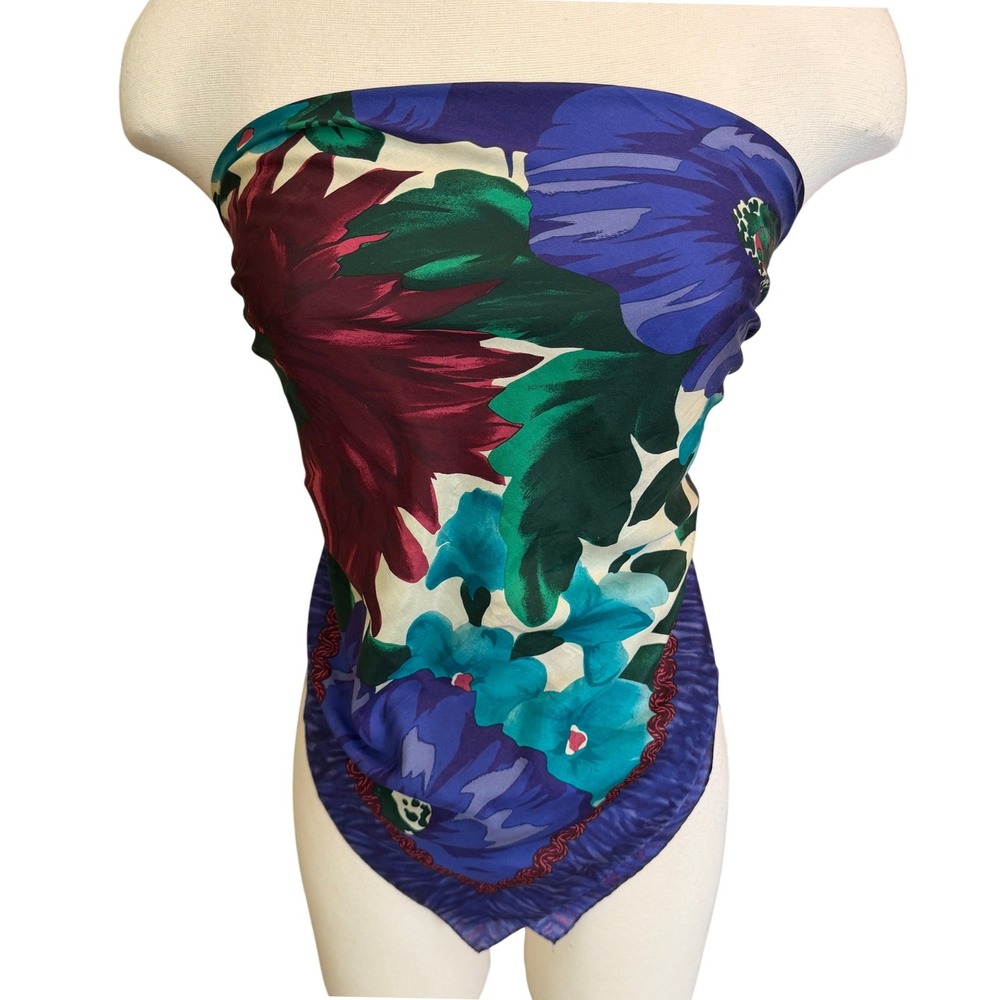 Corner Casual Silk Square Scarf Floral Purple Teal Burgundy Large Wrap Top 35x33